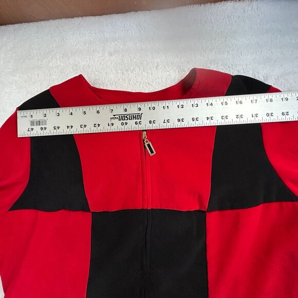 Vintage Sag Harbor Womens Checkerboard Zip Front Jacket 16W Red Black Stretch - Picture 5 of 7